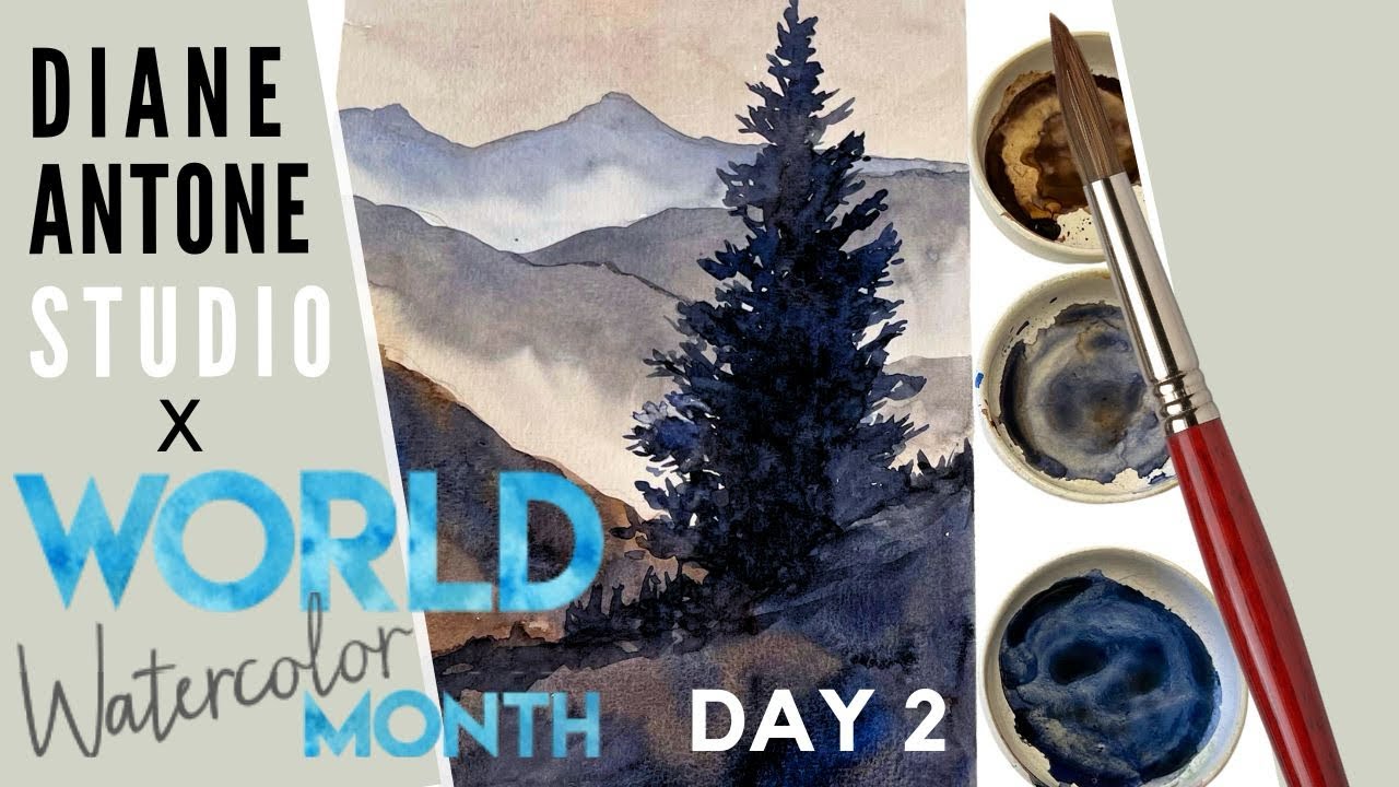 World Watercolor Month PLUS Day 2 - Misty Mountain in Burnt Umber and Ultramarine
