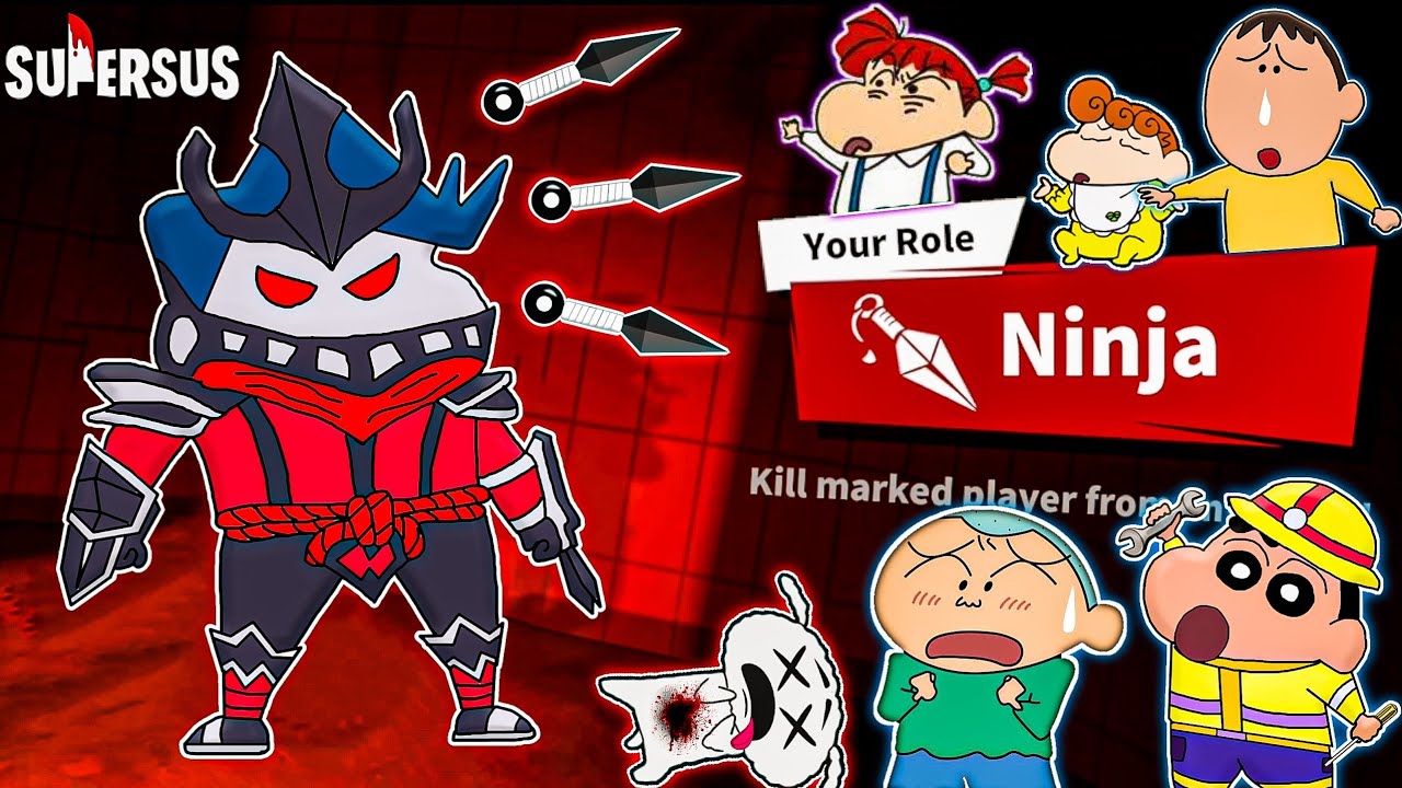 Kazama became ninja in super sus and used 200 iq 😱🔥 | Shinchan and his friends playing among us 3d 😂