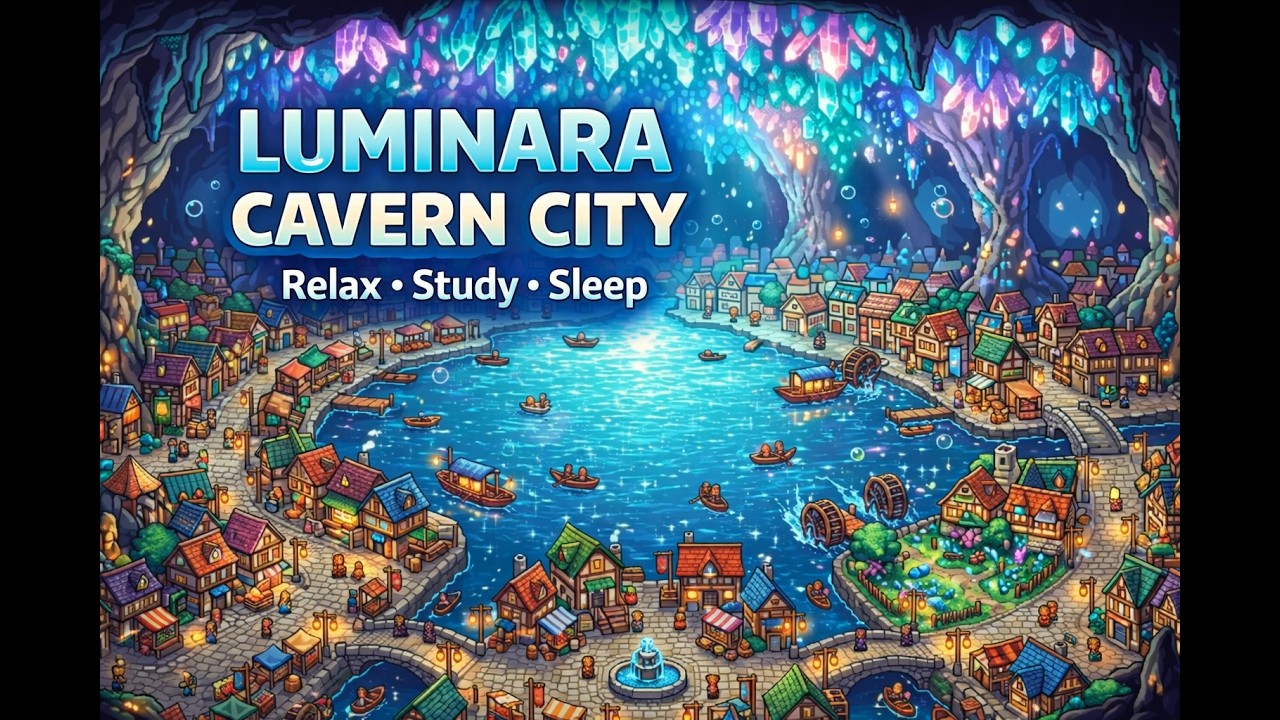 Relaxing Crystal Cavern Ambience 💎 Luminara Cavern City | Study, Focus & Sleep Music (1 Hour)