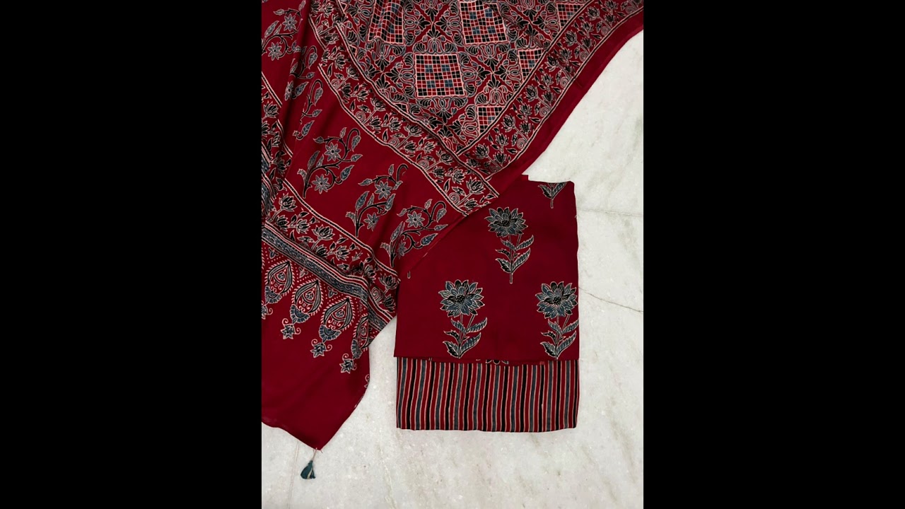 Natural dyed hand block printed ajrakh modal silk churidar material