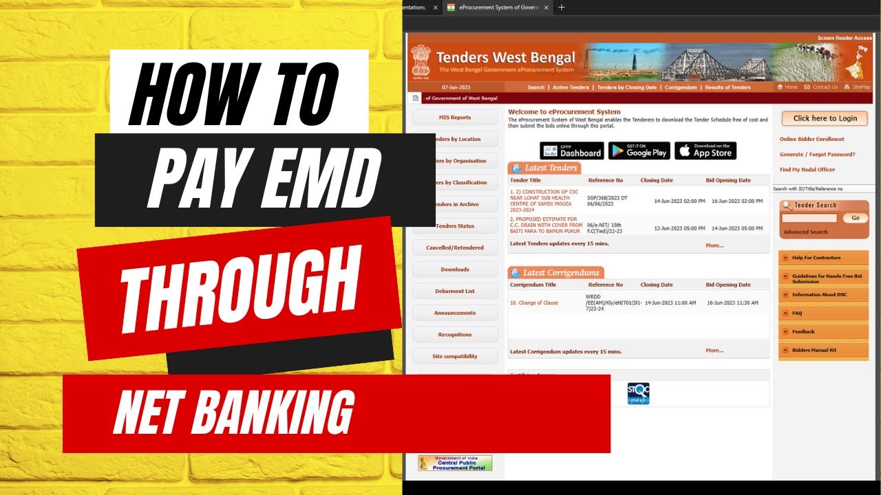 How to Pay EMD through Net Banking | Make online payment Earnest Money  on wbtenders.gov.in