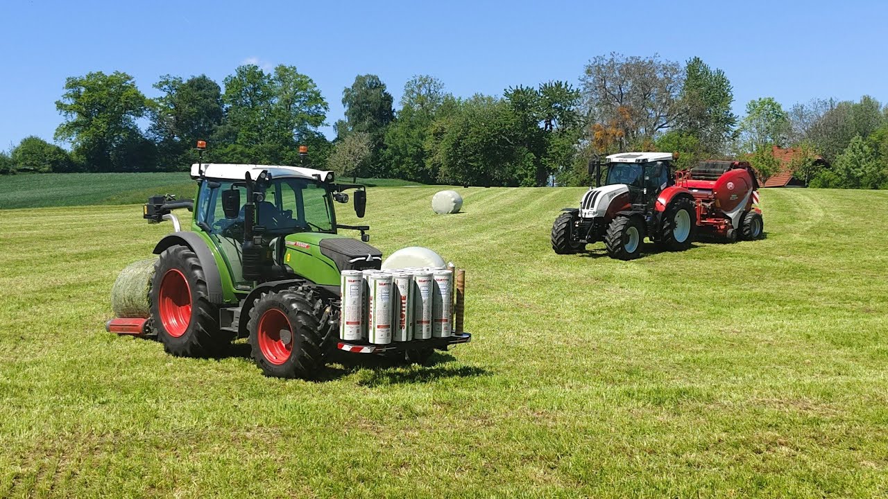 Ballen pressen & wickeln beim Hof z'Höfing aus Kirchham.Steyr 6145, Steyr Expert 4130 CVT, Fendt 209
