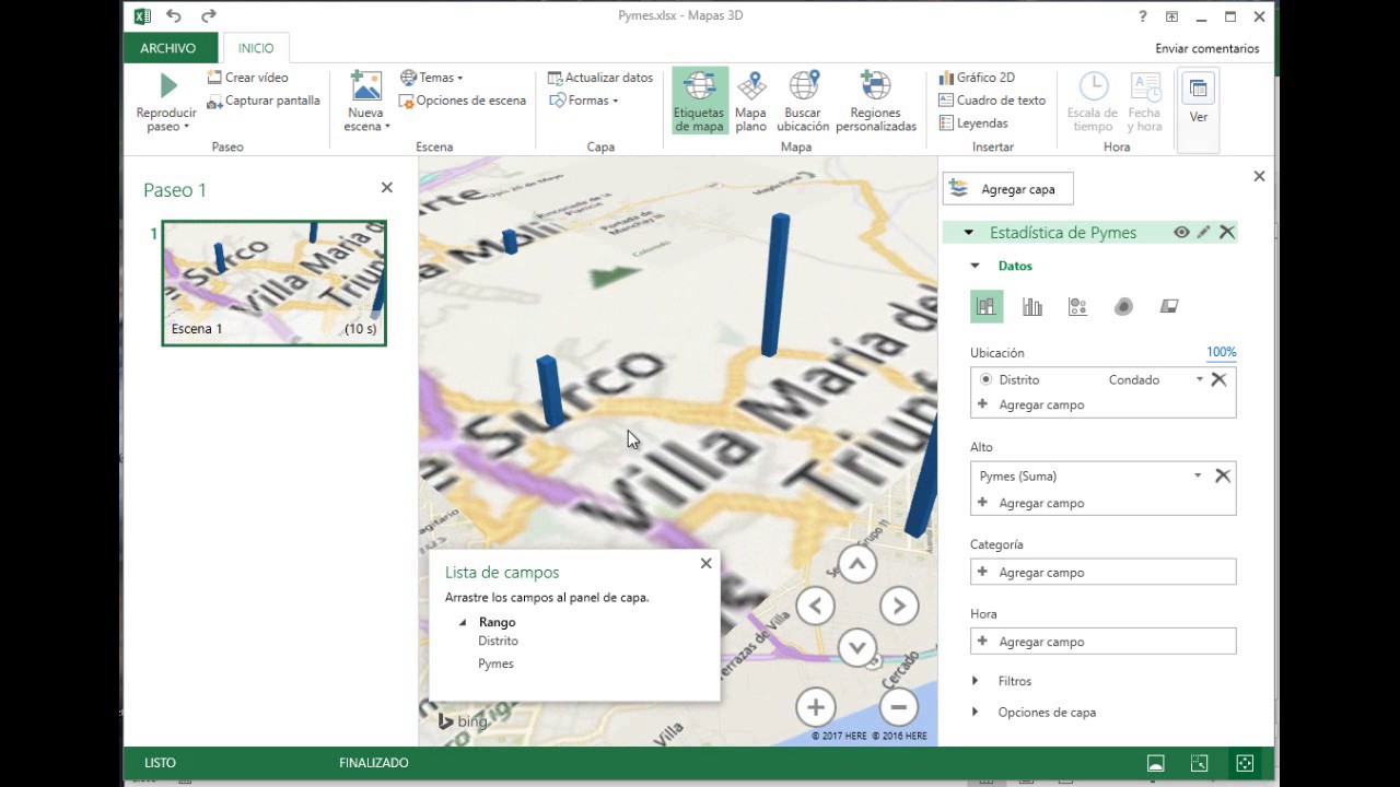 como crear un mapa 3D en excel 2016