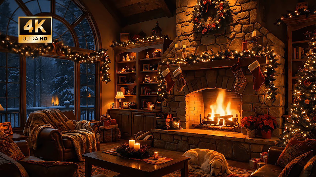 Warm Christmas Fireplace Ambience – Gentle Crackles, Festive Glow