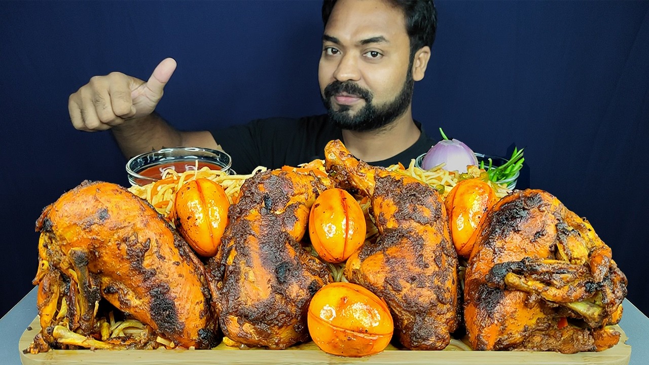 WHOLE TANDOORI CHICKEN, FRIED EGGS, CHICKEN CHOWMEIN, CHILI MUKBANG ASMR EATING SHOW | BIG BITES |
