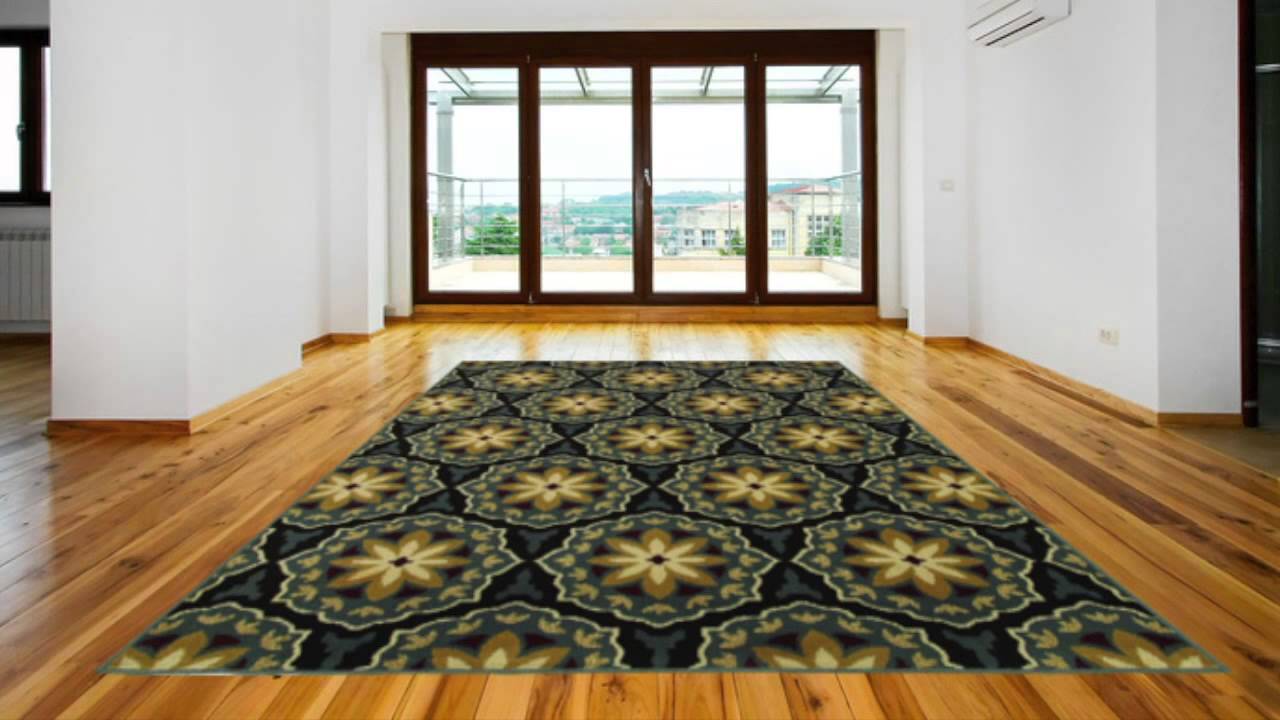 Transitional Blue Brown Polypropylene Floral Machine Woven Area Rug - POSH RUG