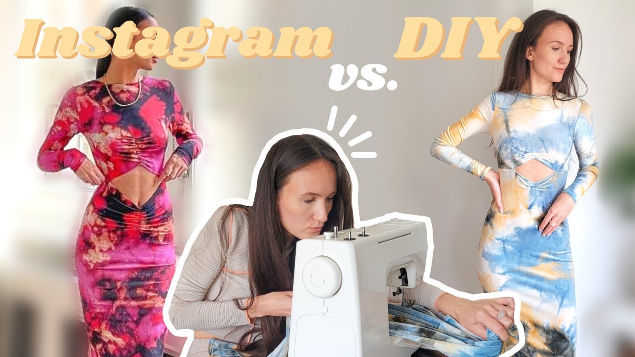 DIY long sleeve midi dress with ruched cut out - recreating Instagram styles