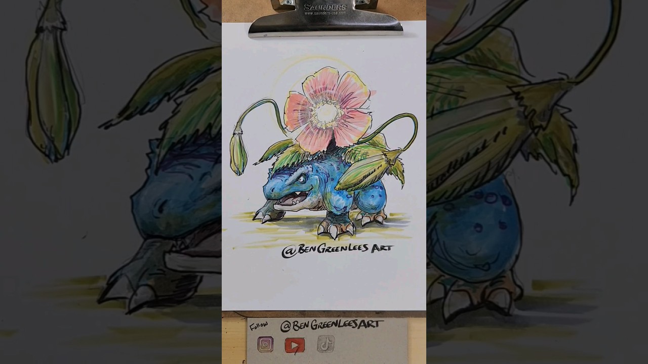 venusaur time-lapse speed drawing Video with copic markers #pokemon #drawing #art