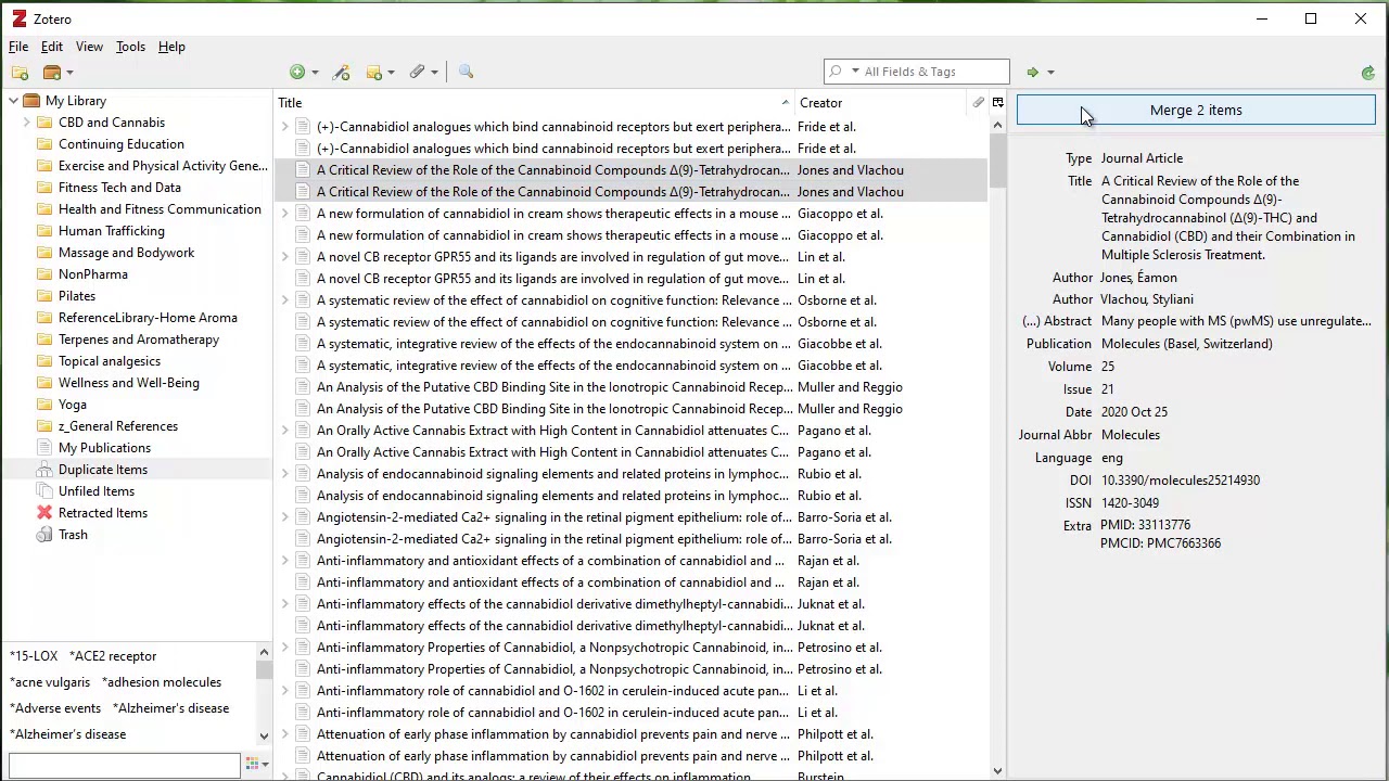 Zotero: Удаление повторяющихся записей