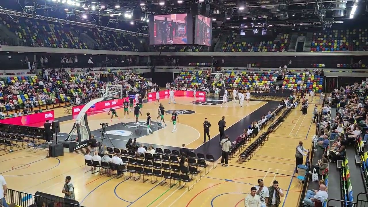 Inside Copper box Arena , Hackney Wick, London. Great place. Basketball match. May 2025