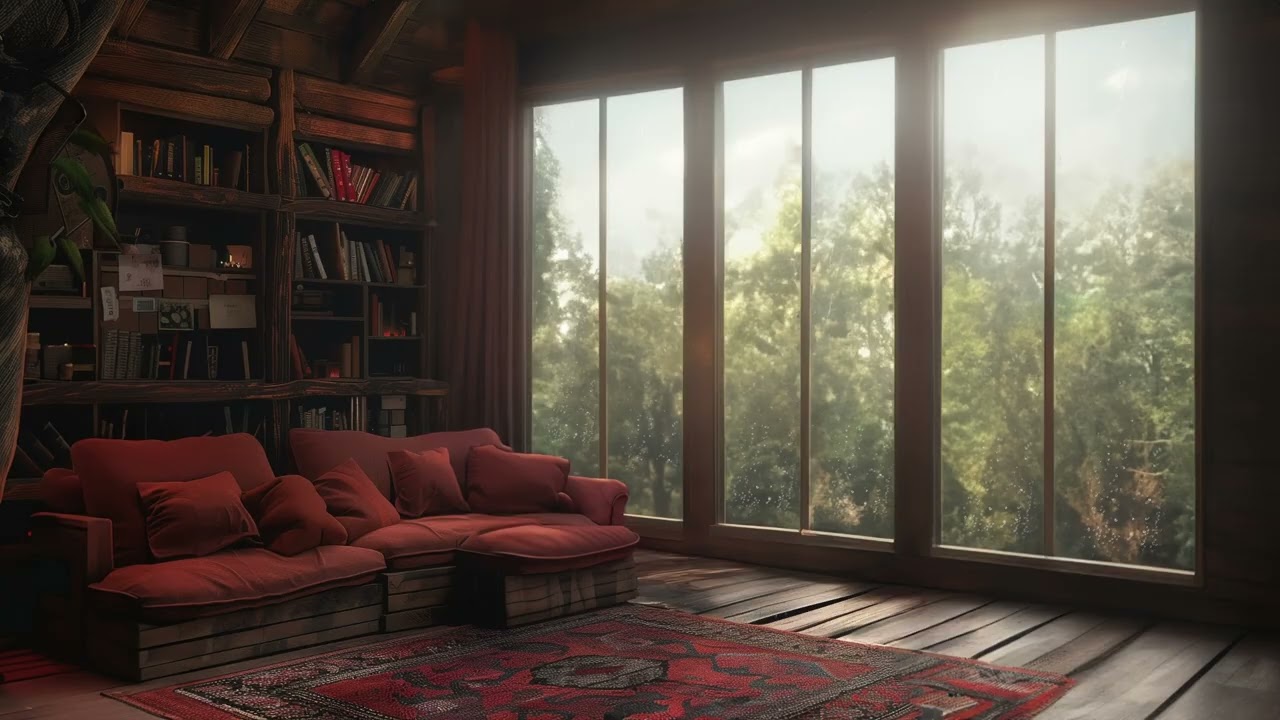 Rain Outside a Wooden Cabin 🌧️🪵 | Cozy Couch Ambience with Scenic View (No Music, 6 Hours)
