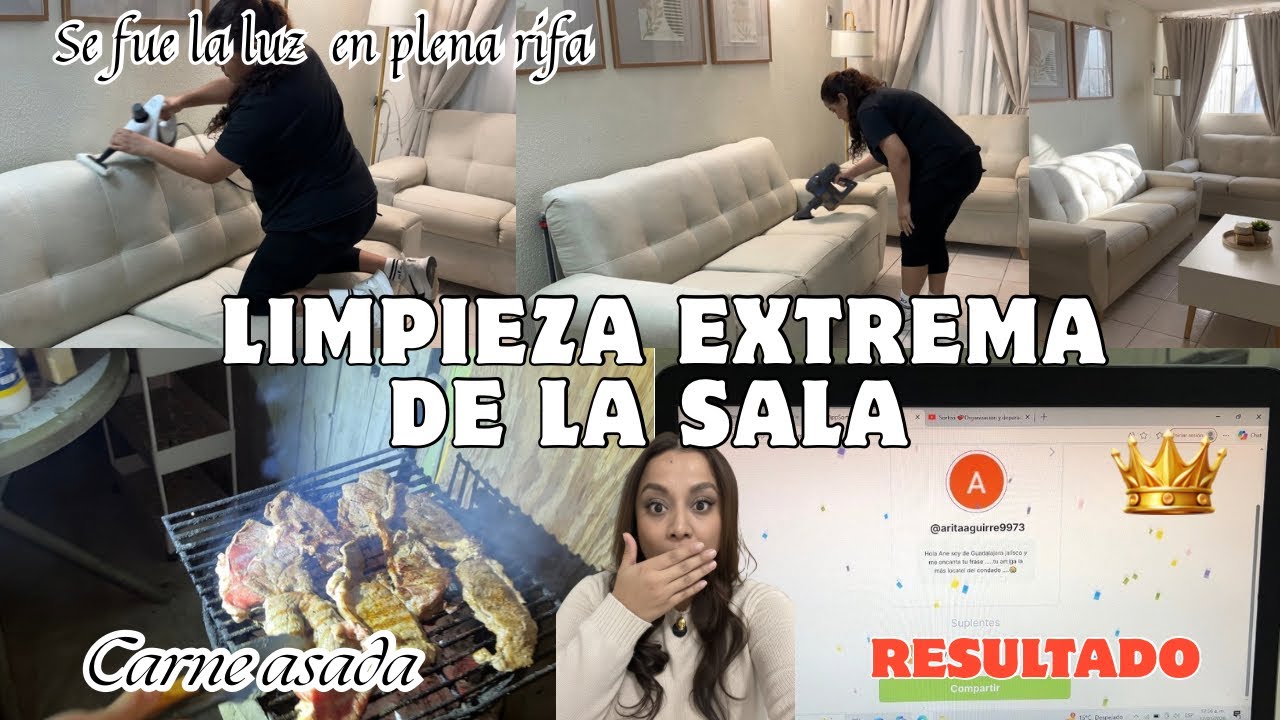 Limpié mi sala|| estaba súper sucia || se fue la luz || Resultados de la dinámica||carne asada