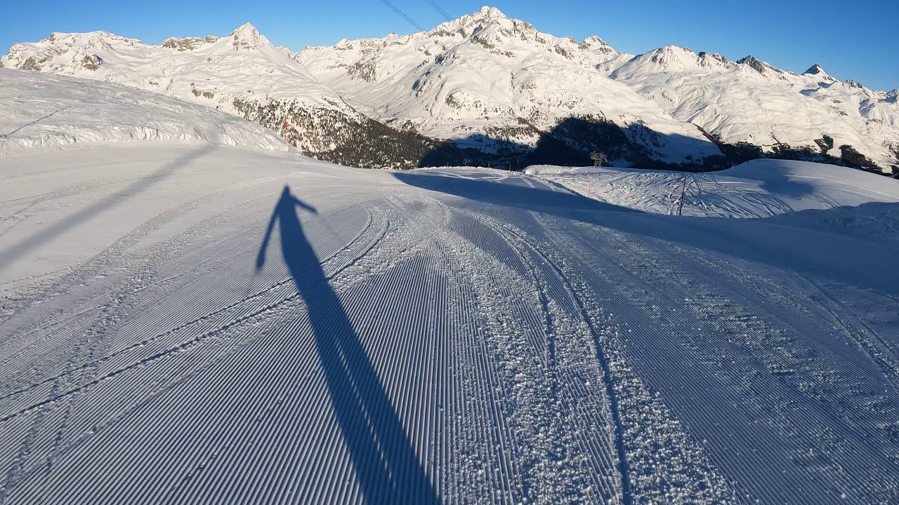 St.Moritz Corvatsch skiing on Carpet (slope 9) 4K