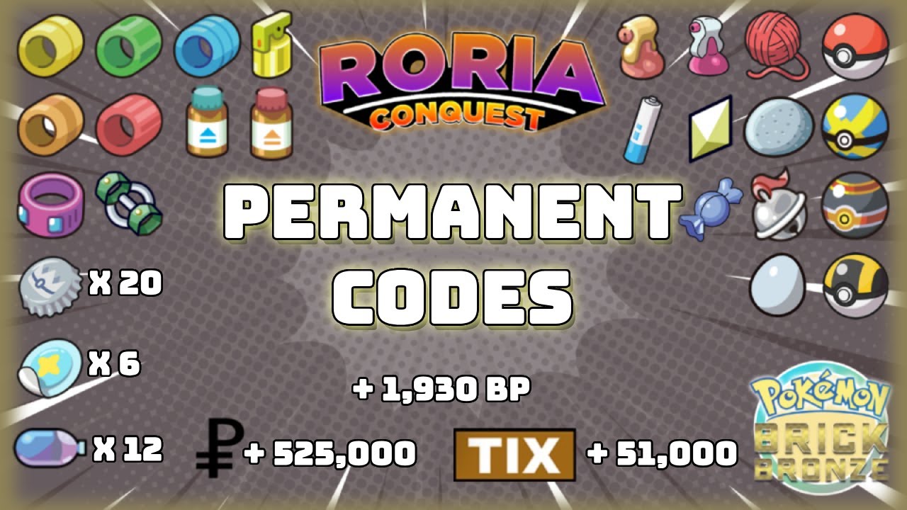 ALL PERMANENT CODES in Roria Conquest | Pokemon Brick Bronze!