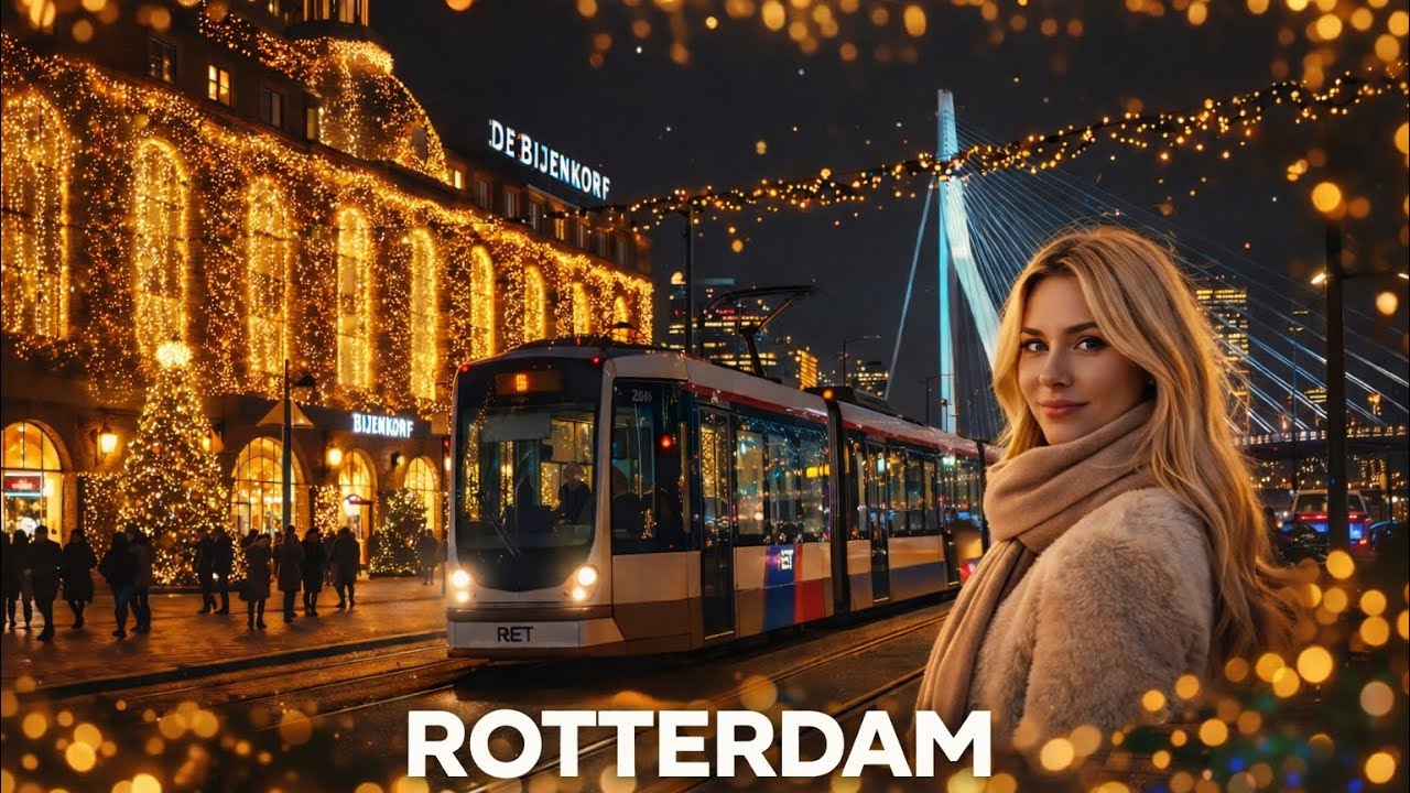 Rotterdam City Center Christmas Walk 🎄✨ | Festive Night Walk in the Netherlands (4K)