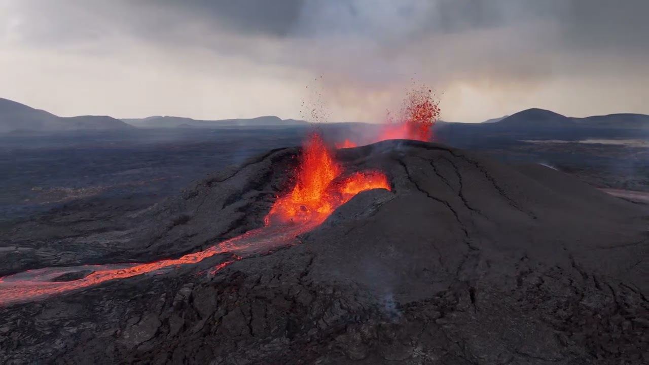 Iceland Svartsengi volcano eruption. 2024 august the 27th. Drone video 4K 60fps
