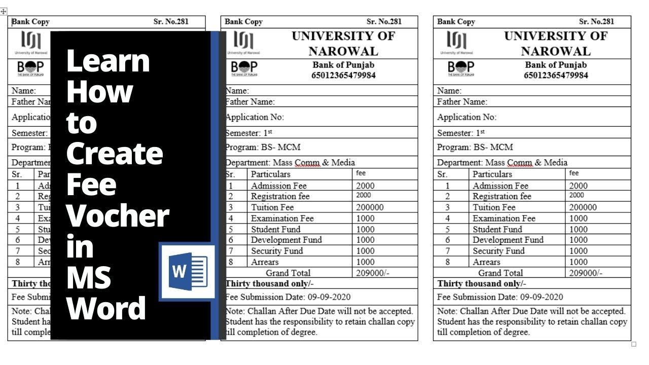 Learn How to Create college voucher in ms word | Part 1