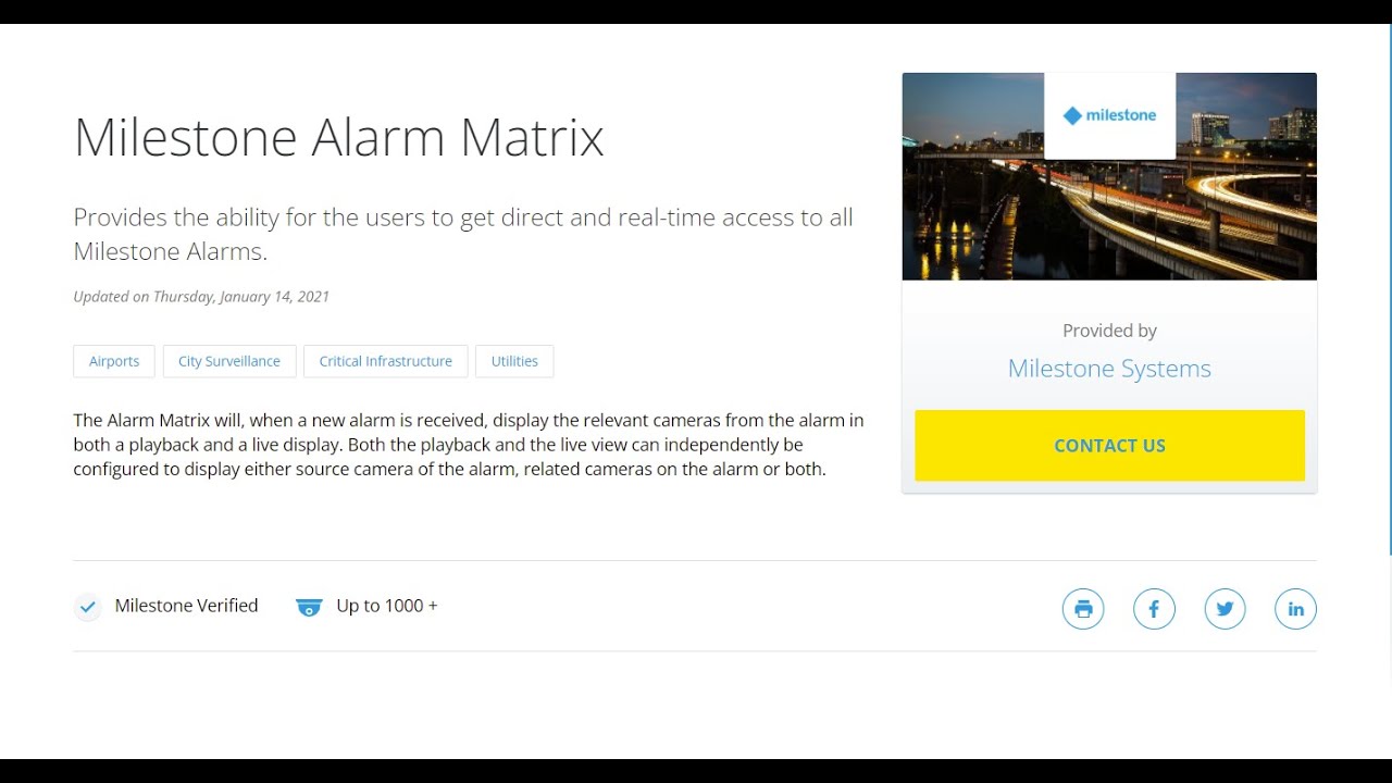 Milestone Alarm Matrix
