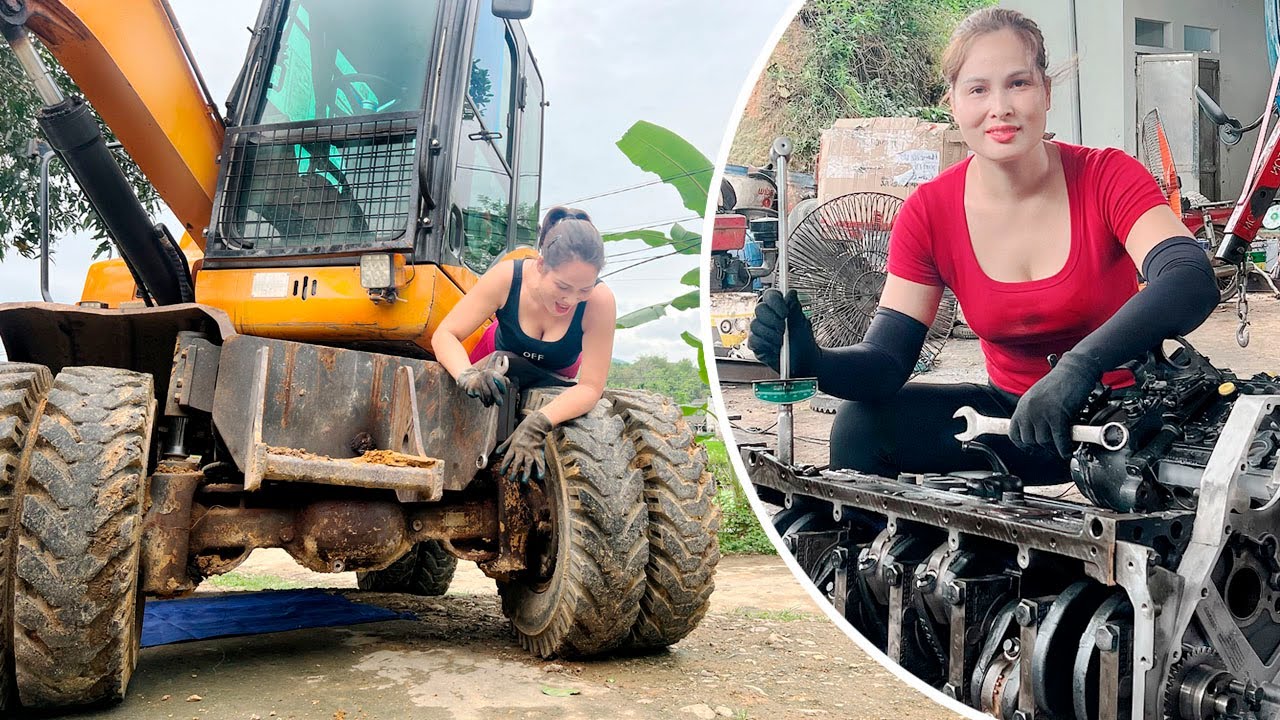 TIMELAPSE: The Genius Girl Repairs and Maintains Large Truck Engines, Water Pumps, & Large Cranes