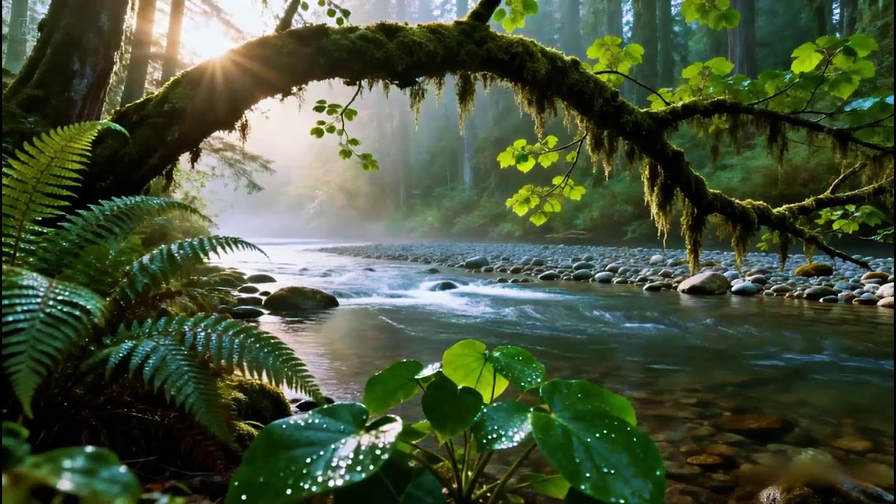Calming Forest Ambience - River Flowing Birds Chirping in Hidden Forest Ambience for Rest, Medicine