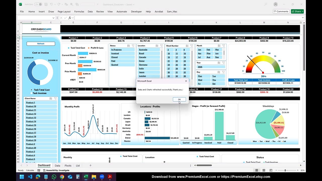 Advanced CRM Sales Dashboard Excel | Pipeline Tracker Download from  