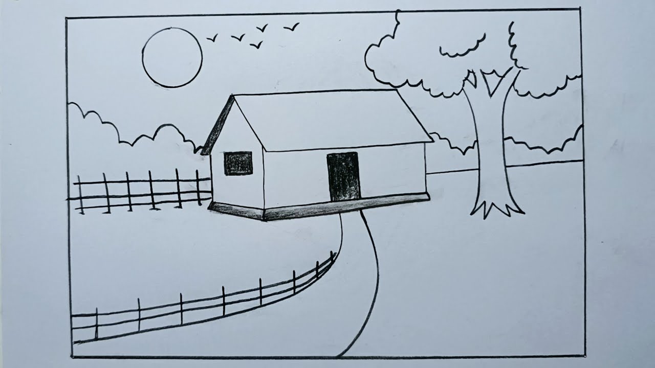 How to draw a simple village home | Beautiful House Drawing Tutorial |