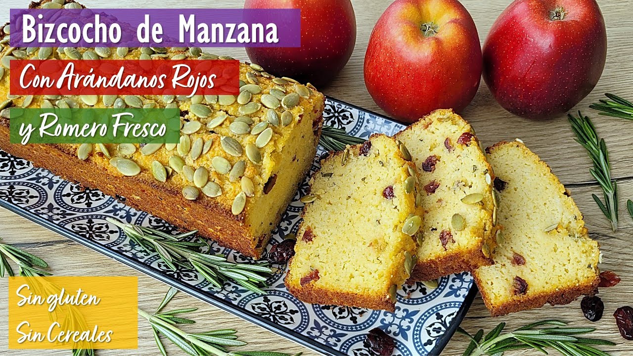 Bizcocho Saludable de Manzana, Arándanos Rojos Secos y Romero Fresco Sin Gluten, Sin harina, Sin Cer