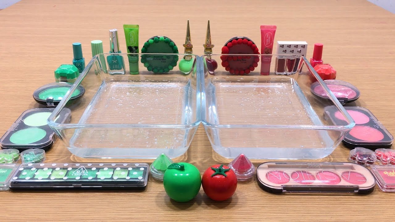 RED vs GREEN | Mixing Makeup into Clear Slime | Special Series Satisfying Slime Video