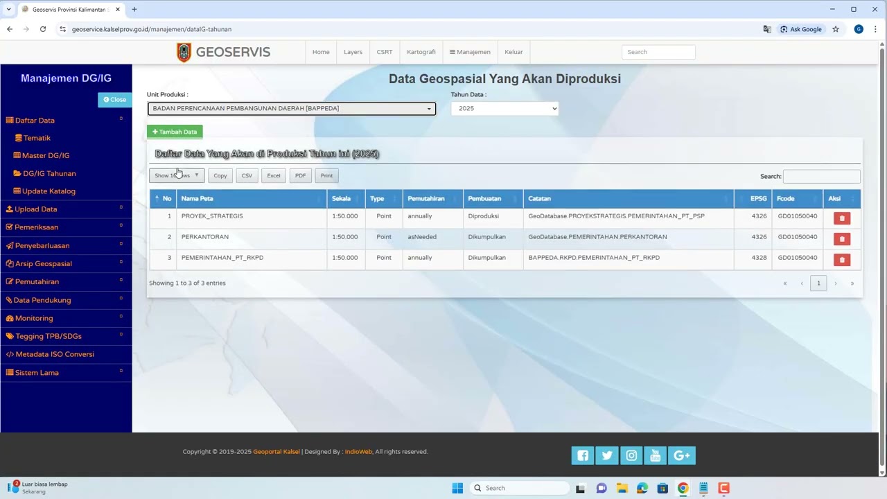 4. Geoservis 1.5.3 - Perencanaan Data DG dan IG - Daftar IG Tahunan