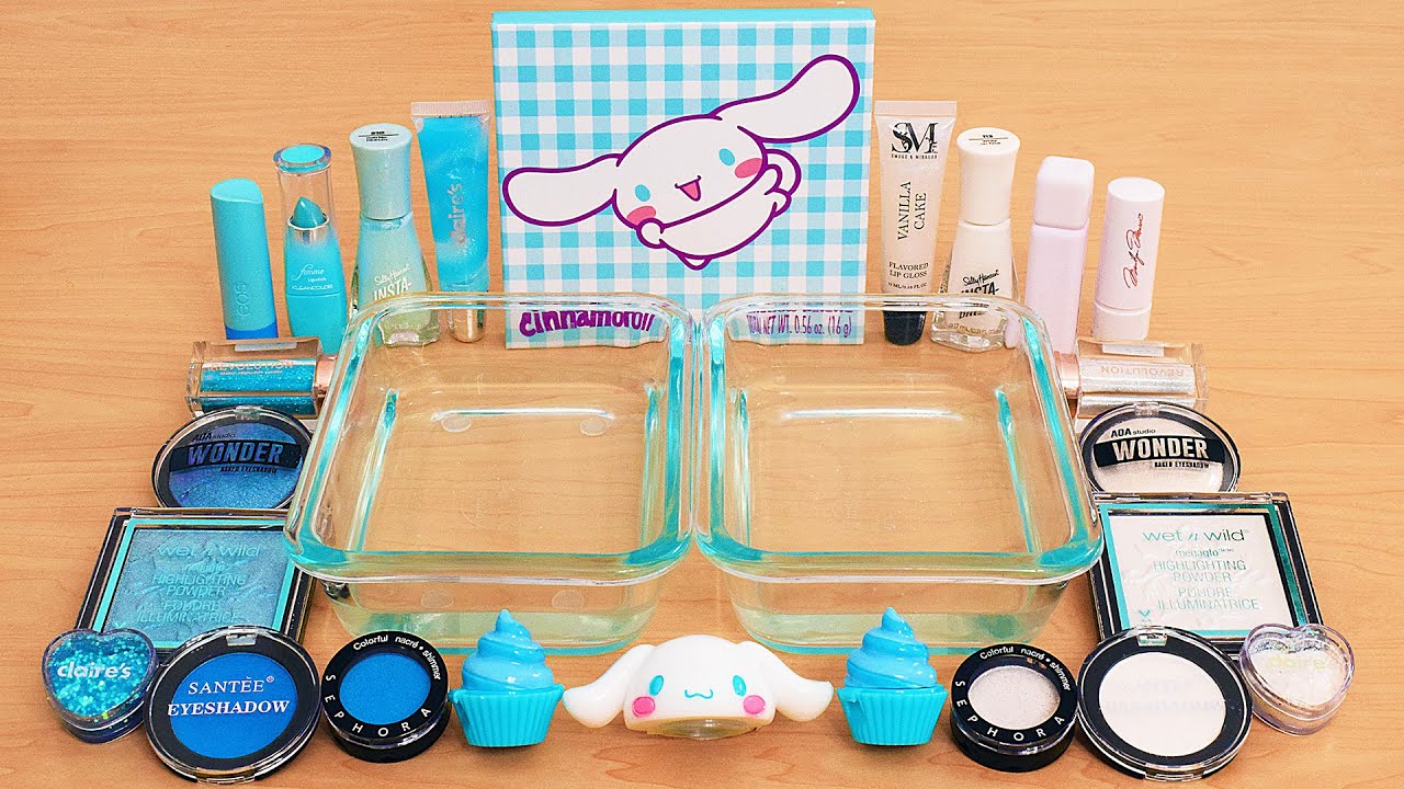 Blue vs White - Mixing Hello Kitty Makeup Eyeshadow Into Slime ASMR