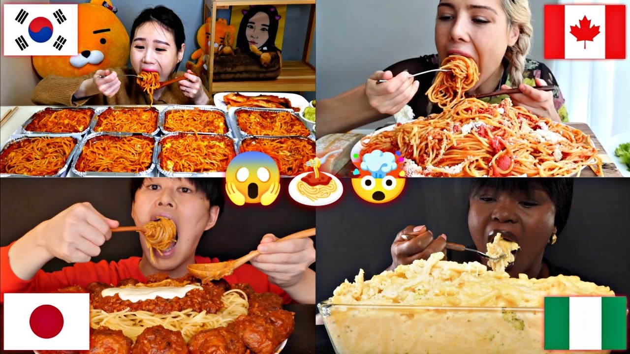 HOW DIFFERENT MUKBANGERS EAT PASTA AROUND THE WORLD!😲😱🤯