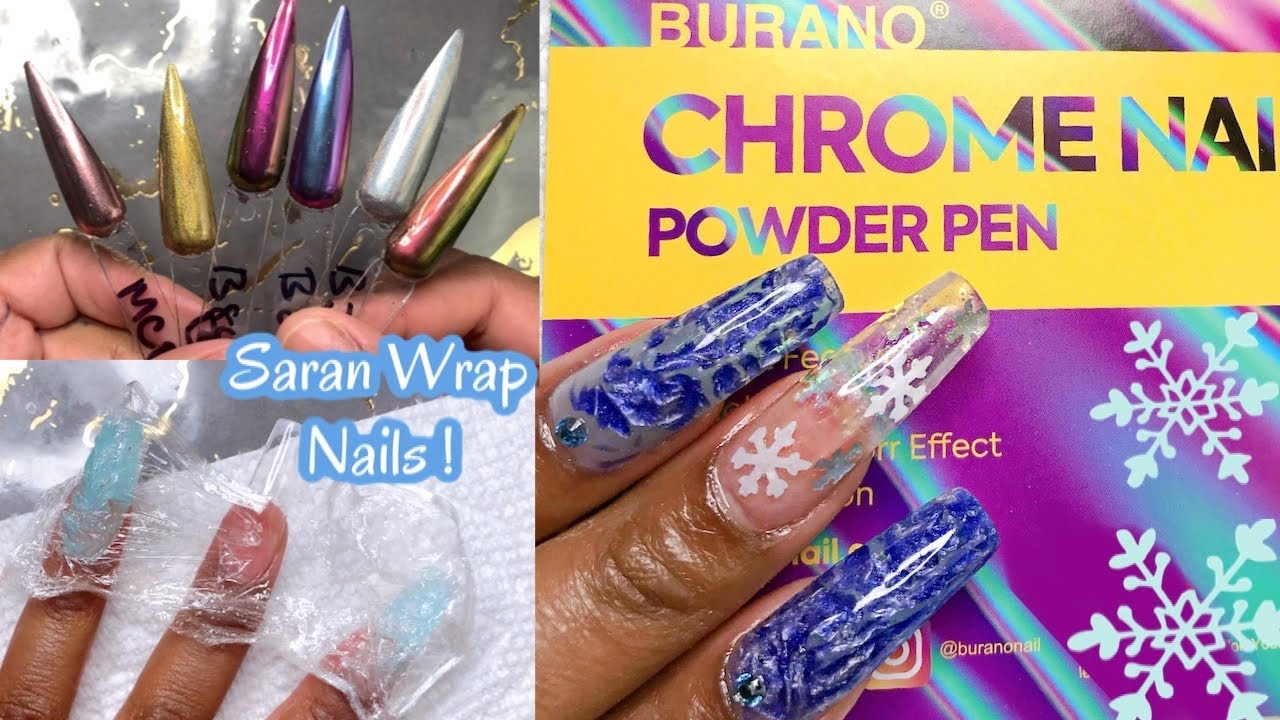 BURANO Chrome Nail Powder Pens! Trying Plastic Wrap Nails With Polygel and Builder Gel! Winter nails