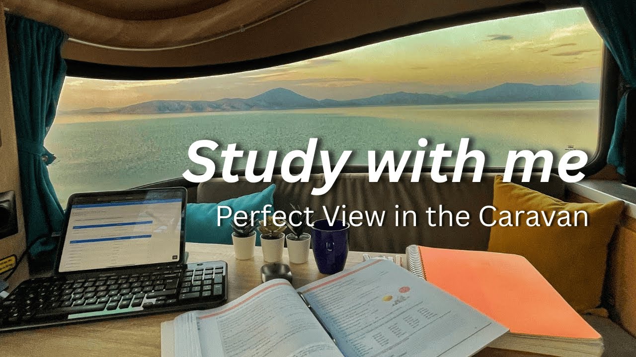 1 Hour Study With Me | Pomodoro 25/5 📚 | Van Life with a Lake View | Calm Piano and Rain Sounds🎹