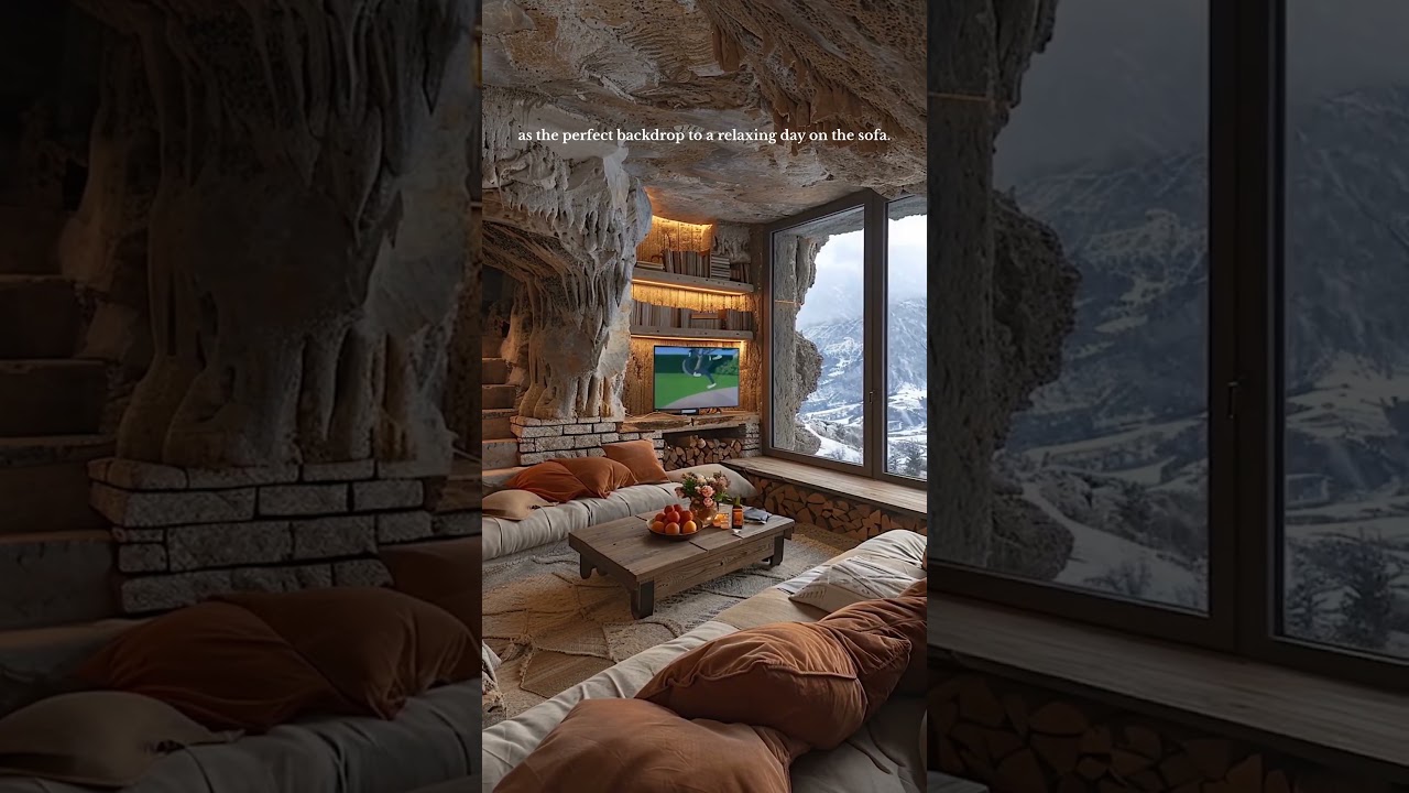 Snow fall and cozy cave house for sleeping #relax #travel #shorts #cozyhome #serenity #relaxing
