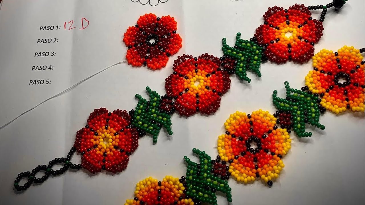 Arte Huichol - Pulsera de Flor de Peyote/Hikuri Parte 1 #12