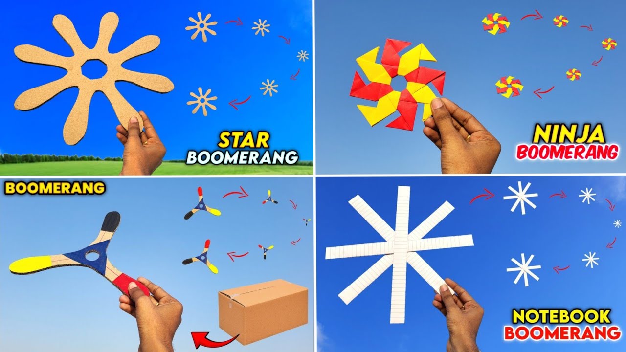 4 Amazing paper flying toys , how to make boomerang at home