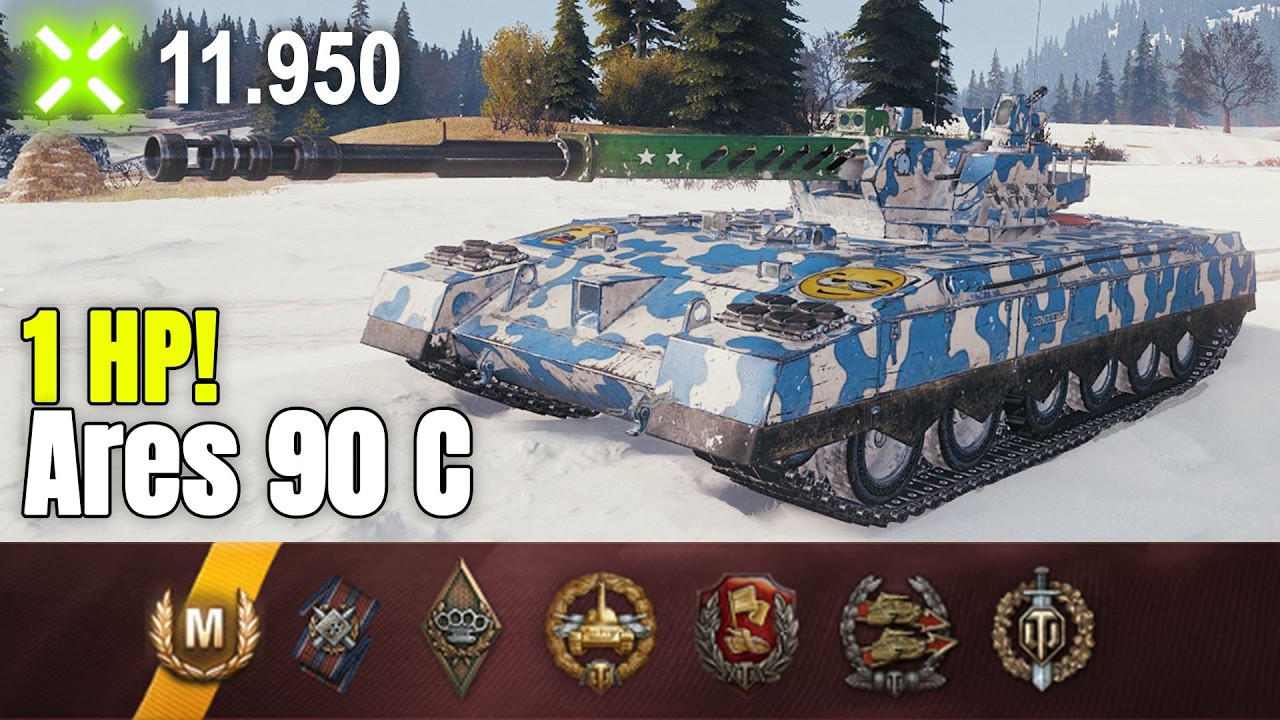 Ares 90 C -  Survives on 1 HP and Deals 12K Damage - World of Tanks!