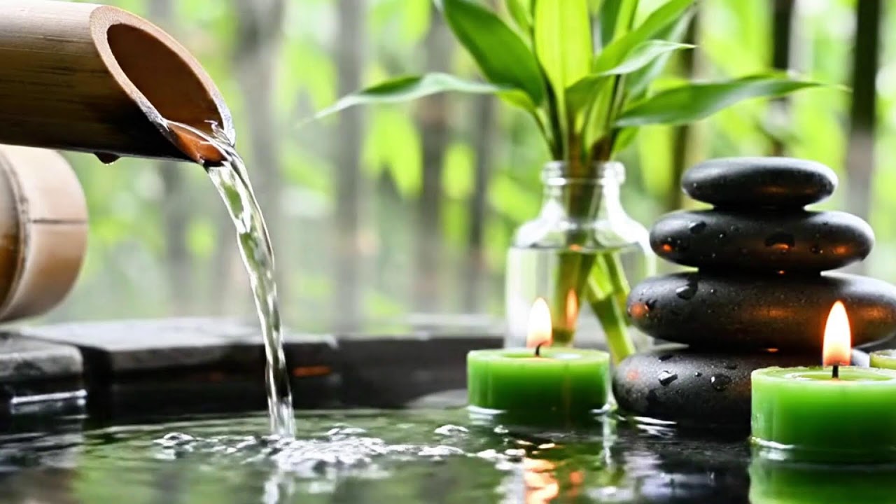 Relaxing Music Relieves Stress, Anxiety and Depression - Bamboo Water Fountain + Healing Piano Music