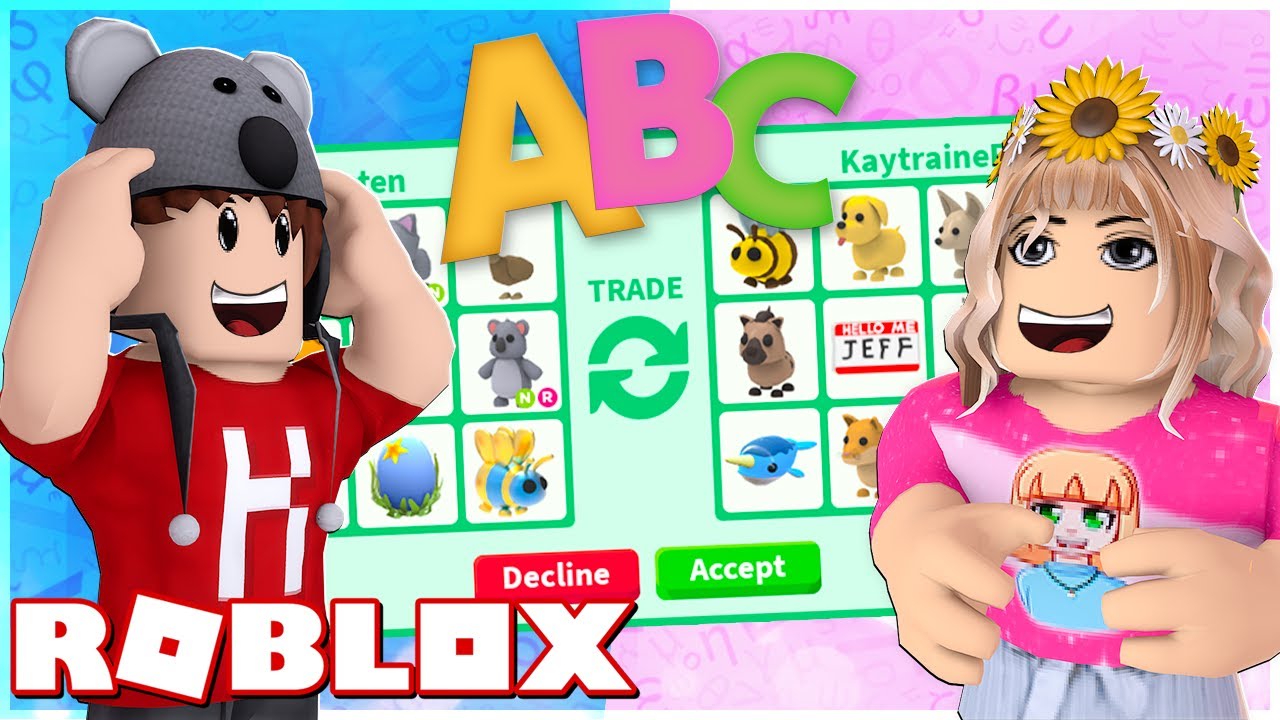 ABC ALFABET TRADING CHALLENGE MOD KAYTRAINE! | Adopt Me Roblox Dansk
