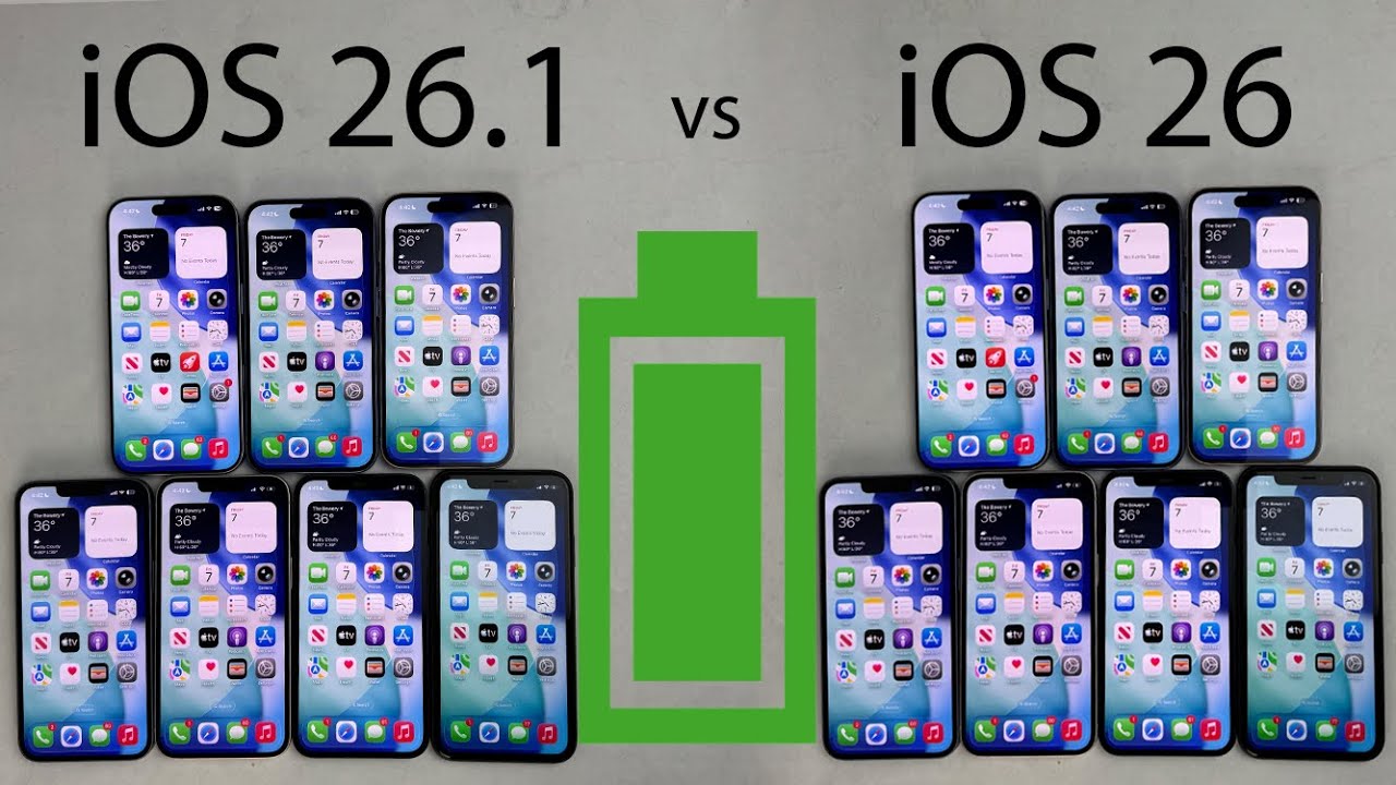 Тест аккумулятора iOS 26.1 и iOS 26 на iPhone 17, 16, 15, 14, 13, 12, 11