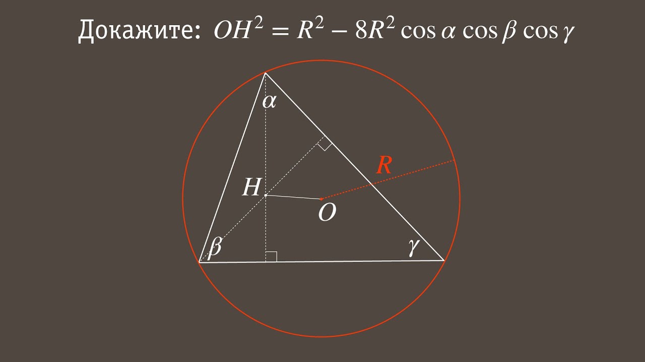 Расстояние от центра описанной около треугольника окружности до его ортоцентра