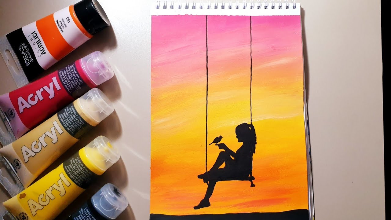Girl On A Swing || Alone Girl || Acrylic Painting  ||  Easy Painting For Beginners