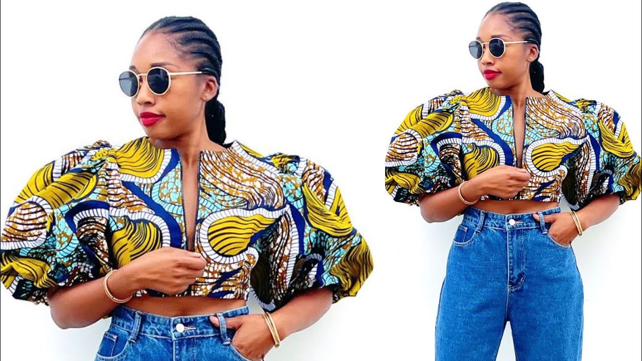 How to Cut and Sew a Crop Top with Puff Sleeves and Front Zipper | Detailed Tutorial Video