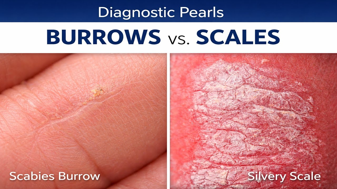 Pathognomonic Dermatology: Burrows, Silvery Scales, and Auspitz Sign