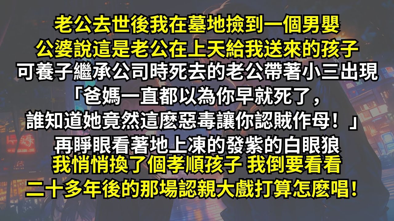 老公去世後我在墓地撿到一個男嬰，公婆說這是老公在上天給我送來的孩子，可養子繼承公司時死去的老公帶著小三出現。再睜眼看著凍的發紫的白眼狼，我悄悄換了個孝順孩子，我倒要看看二十多年後的認親大戲打算怎麽唱！