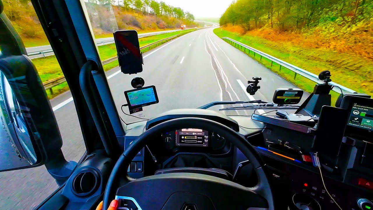 On sunny day on roads of France. It's more fun to drive truck
