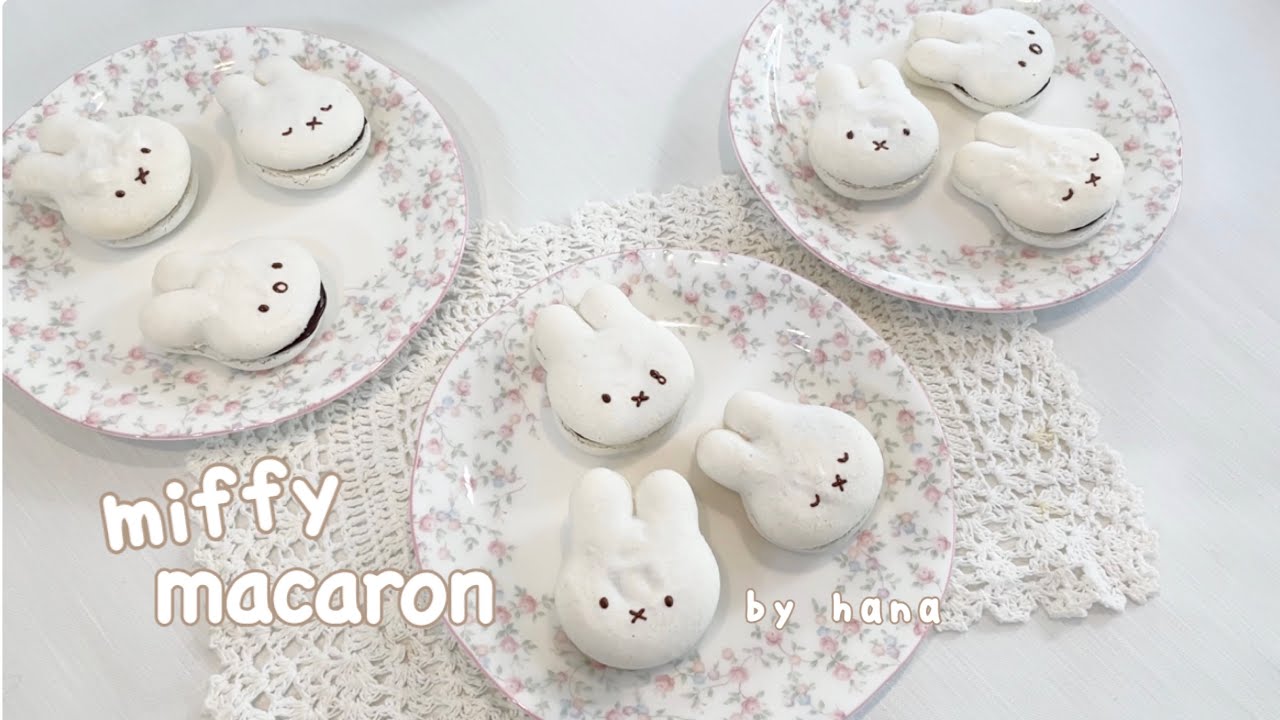 cooking vlog【miffy】ミッフィーのチョコレートマカロン🐰ふんわりとろけるマカロン,macaron,記念動画💐