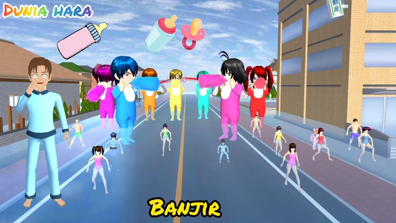 Banjir Kota Muncul Bayi Raksasa Warna Warni Sampai Polisi Bingung Mau Tangkap 😅😰| Sakura Simulator