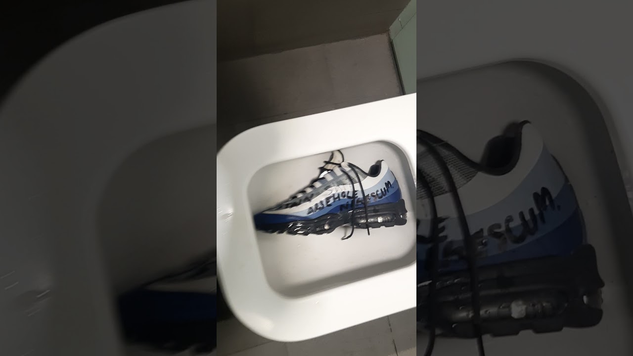 abandoned nike 95 in public toilet trashed and bubbles pop