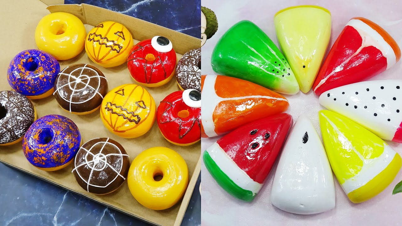 Clay Cracking Compilation #1 (점토 부수기 クレイクラッキング slime asmr) #halloween #donuts #slicefruit #toast